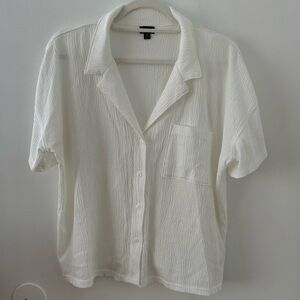 Gap Body White Short Sleeve Gauze Button Down Shirt